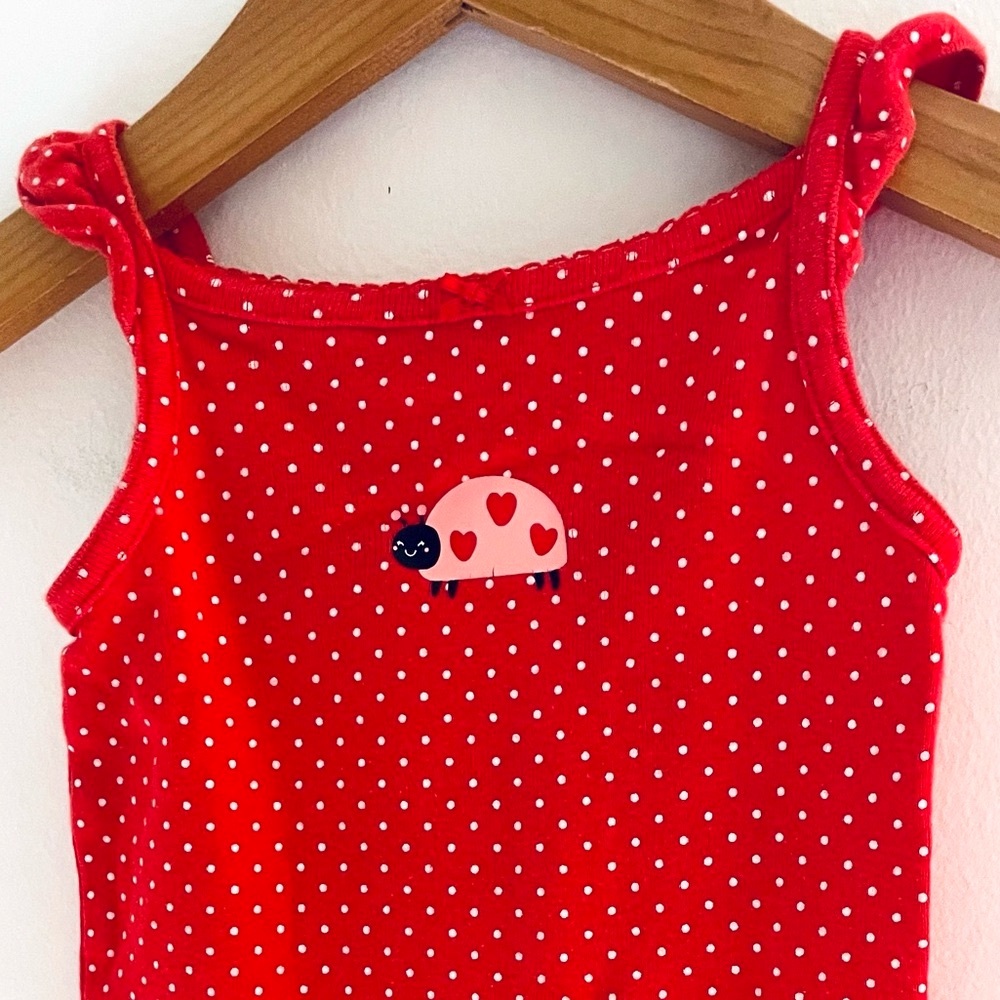 10/$25💥🐞 Ladybug Flutter Sleeveless Tank Top Bodysuit, Red & White Polka Dots